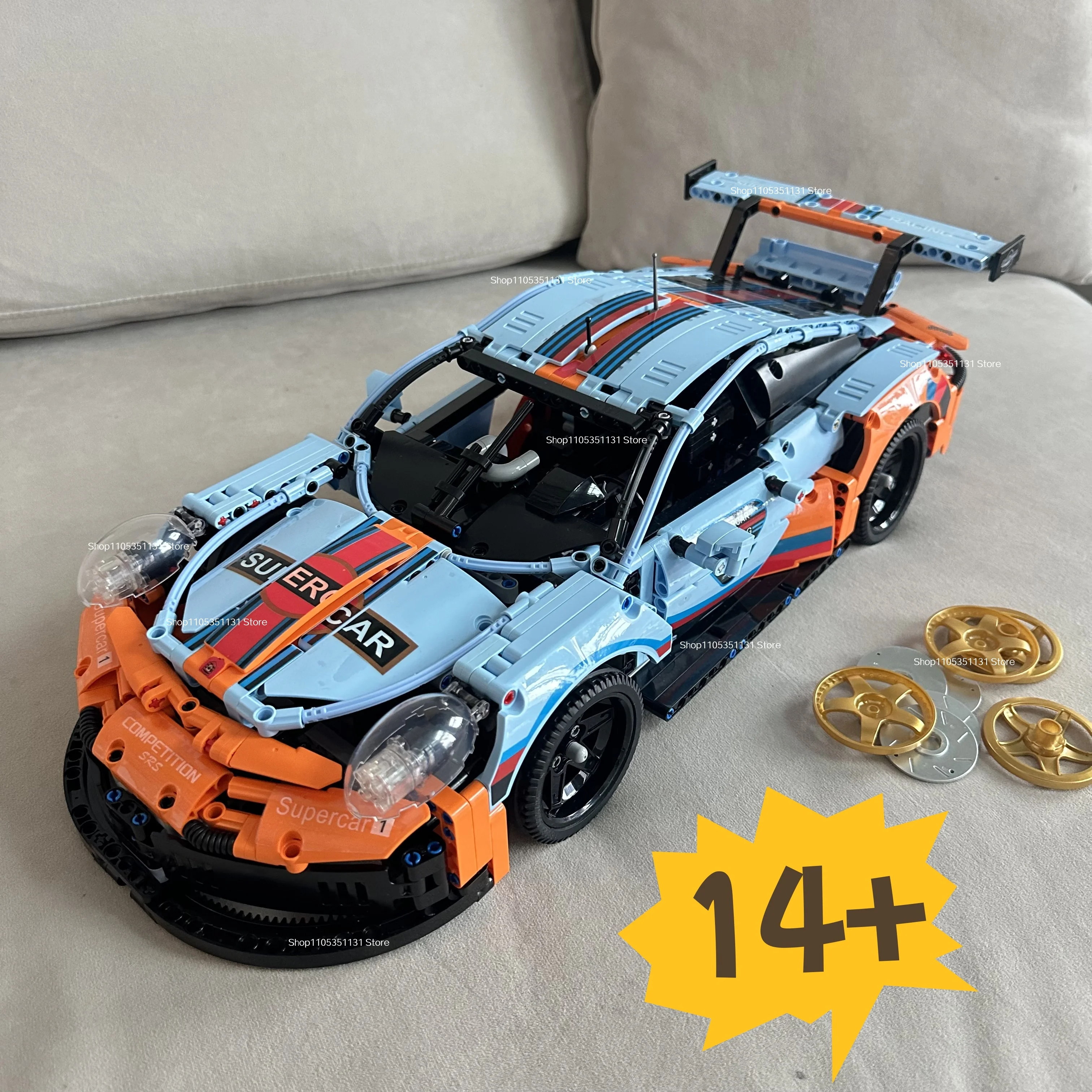 

Конструктор Gulf Oil Racing Car: Гоночный автомобиль из технических блоков, 1680 деталей, модель MOC, для детей и взрослых, подарок