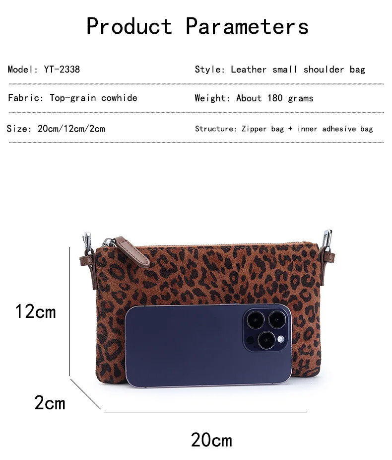Wildleder Damen Umhängetaschen Kleine Rindsleder Clutch Geldbörse Leopardenmuster Damen Schultertaschen Handy-Geldbörse Bolsas – Detail 2