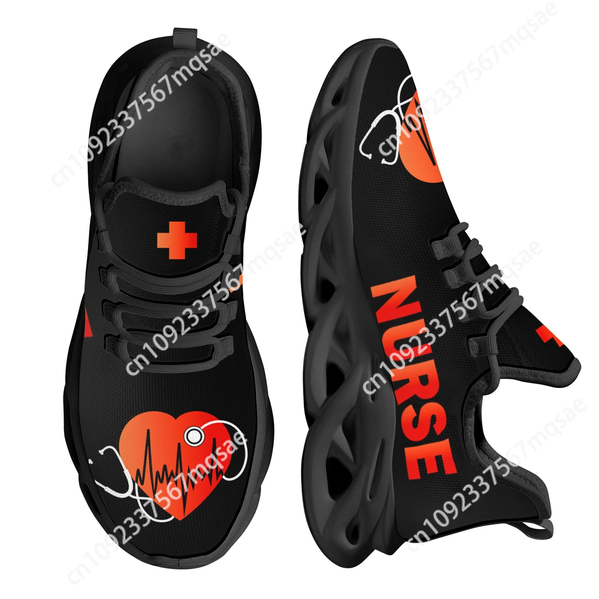 

Fashion Cartoon Nurse Shoes Ladies Medical Heartbeat Design Breathable Sneakers Printed Lace Up Flats Custom Footwear Gifts