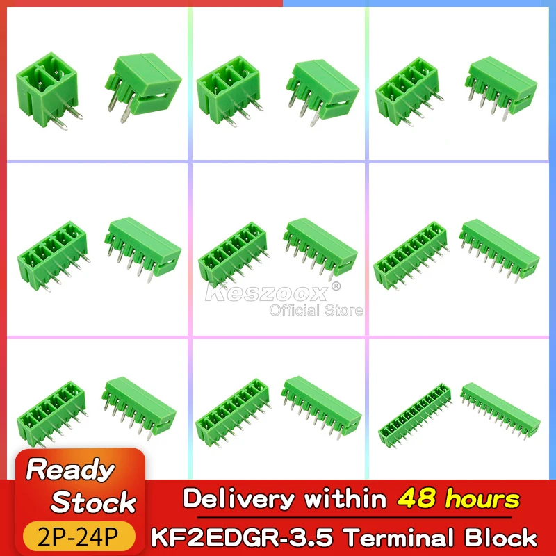 

Tcenofoxy 2edgr3.5mm Green Phoenix Connector Terminal 2/3/4/5/6/7/8/9/10/12/16/14/18Pin Block PCB Screw Plug Header Socket