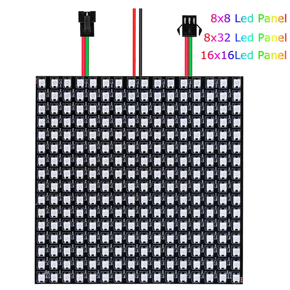 led digital flexivel painel de luz abordavel individualmente ws2812 88 1616 832 tela de matriz do modulo dc5v ws2812b 01