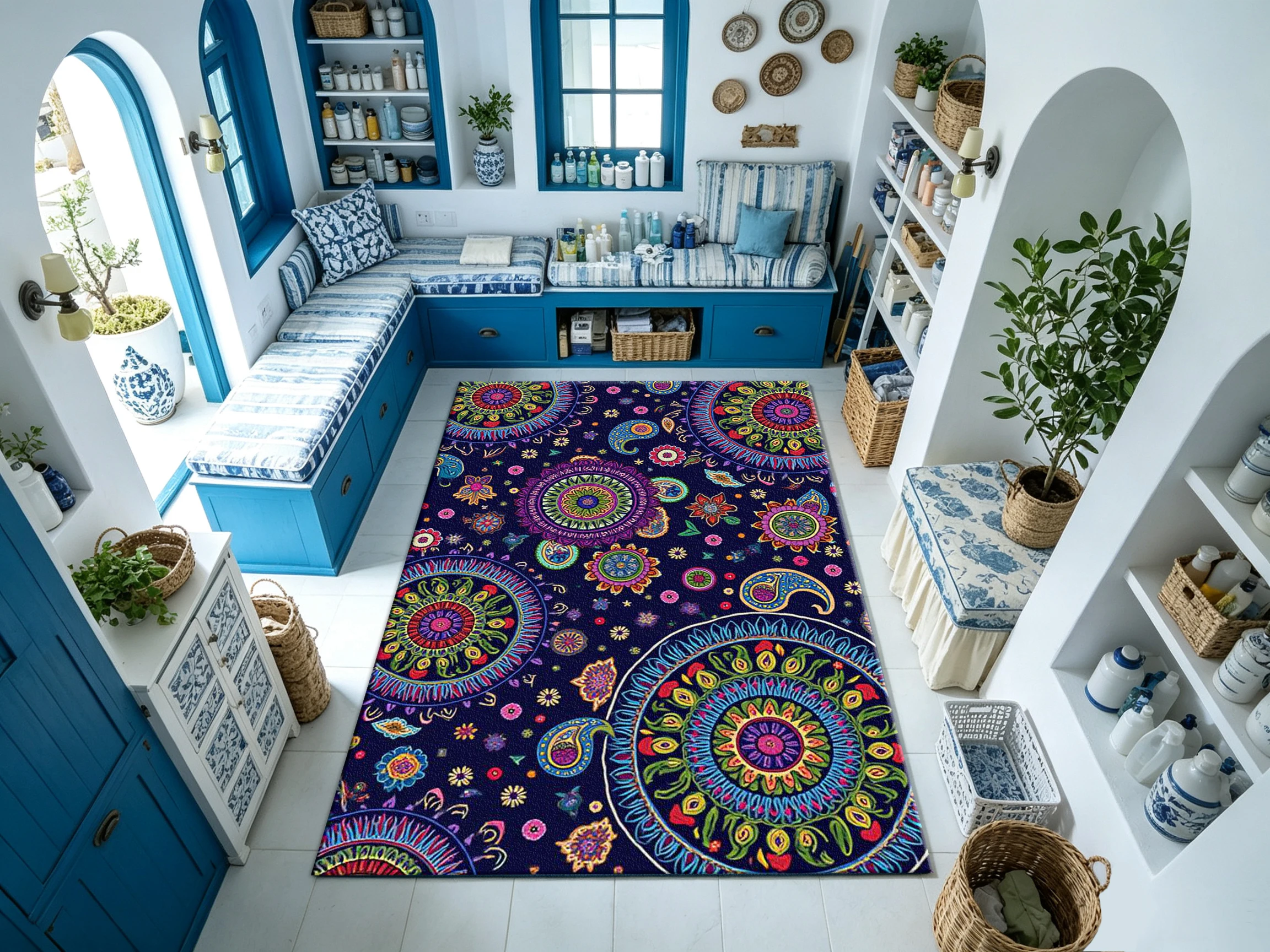 Starry Sky and Galaxy Landscape Carpet Artistic Printed Carpet Suitable for Living Room Bedroom Home Decoration