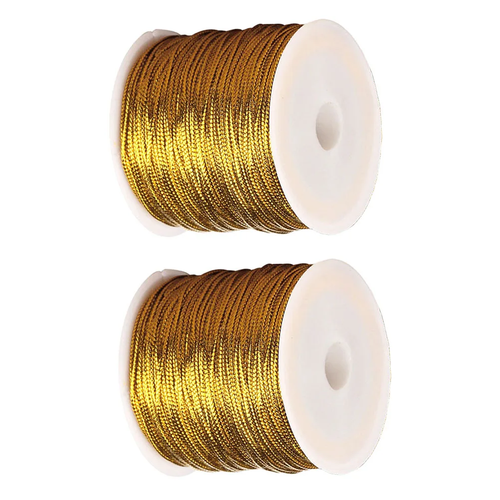 2 Roll Multiuse Elastic Rope Strong Metallic Wrap Cord for Present Wrapping Dressing Decorating DIY Projects Golden