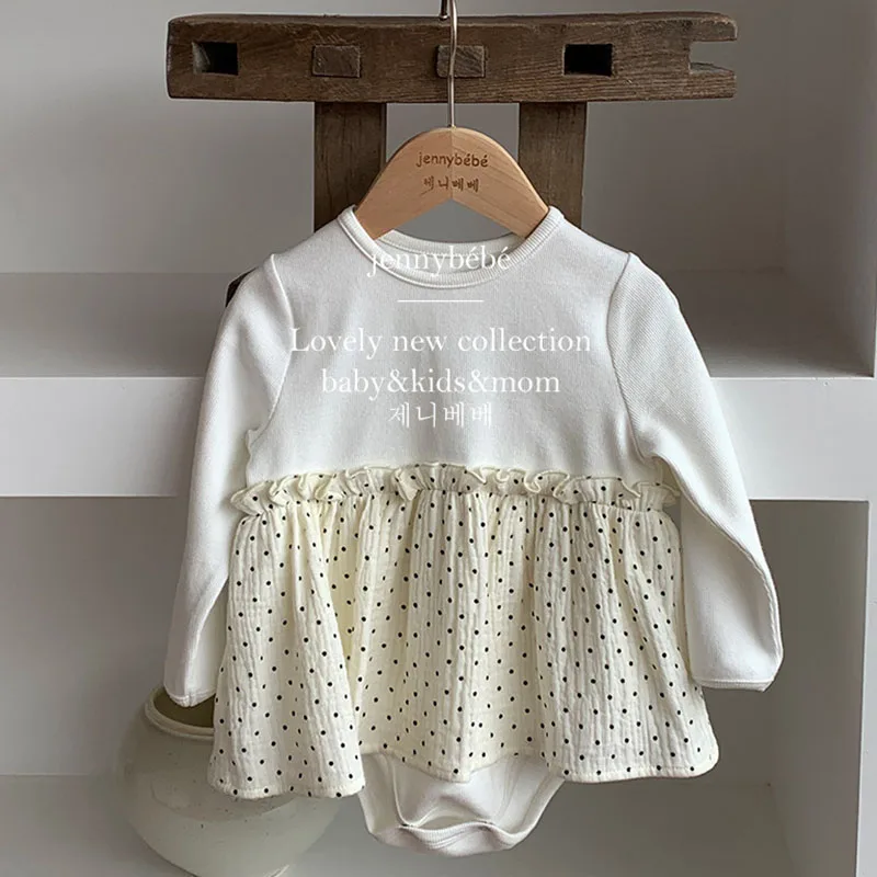 

Autumn Spring 0-24M Baby Girl Clothing Newborn Baby Girls Bodysuits Long Sleeved Cotton Stitching Korean Style Climbing Suit