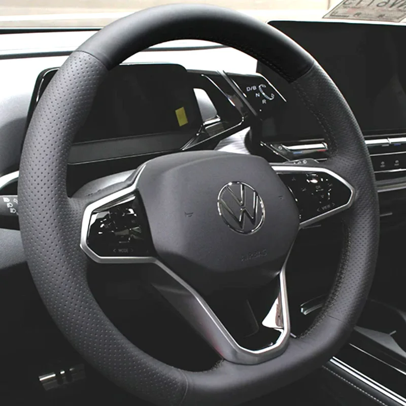 Suitable for Volkswagen VW Golf 8 Passat ID.3 Arteon Caddy 2019-2022 Hand stitched Black Non-slip Steering Wheel Cover