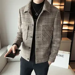 Male Coats Short Plaid Winter Sales of Men's Wool & Blends Jackets Clothing Fashion 2024 New in Vintage Aesthetic Harajuku Deals