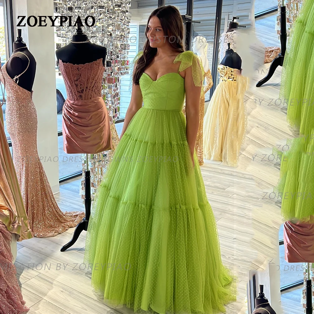 

Elegant Green Dots A Line Tulle Prom Dresses Sweetheart Floor Length Evening Gowns Formal Party Dress Wedding Guest Vestidos