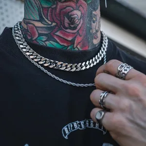 HNSP-CUBAN-Strom Edelstahlstrom für Punk, dicker, langer Nacken, Herrenschmuck, Silber, 8mm-14mm Schmuck 6 Hauptverkäufe Bolste Putplate - №4