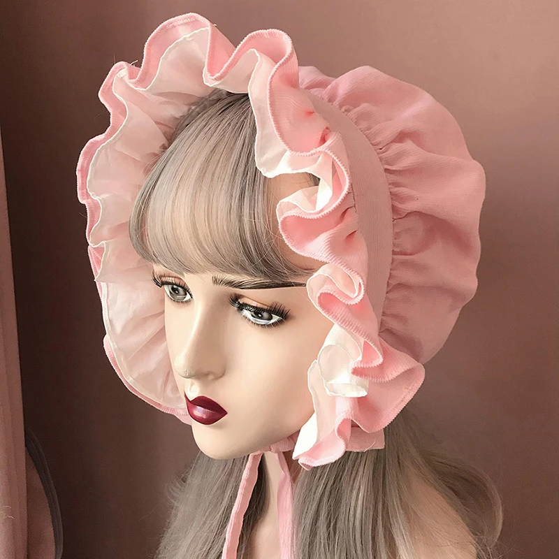 Chapeau de demoiselle, accessoires de Costume de Cosplay Lolita pour fille, à volants rétro réglables, chapeaux solides pour femmes, casquette de Village de Style victorien