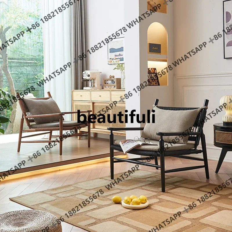Rope back leisure chair household simple hemp rope solid wood sofa chair, bed and breakfast balcony three-piece set