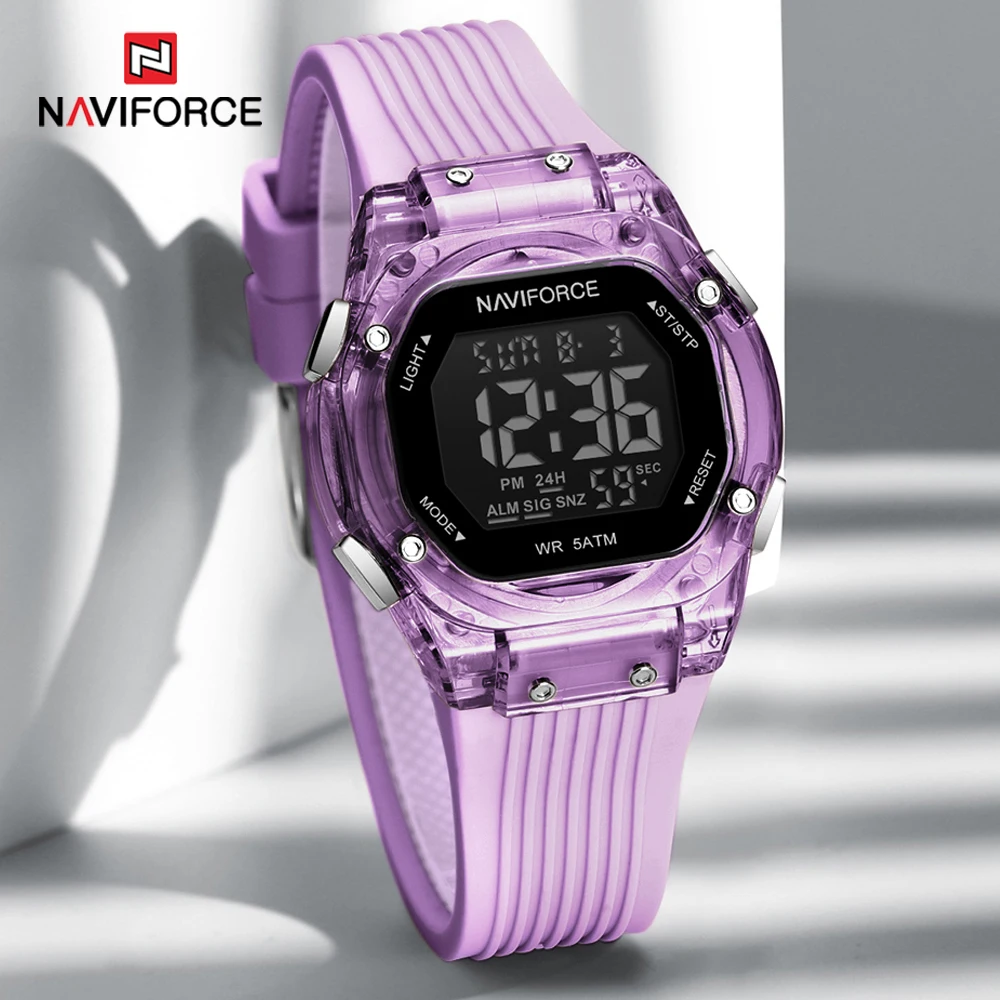NAVIFORCE Square Dial Women's Digital Watch Sport Style Waterproof Chronograph Ladies Outdoor Wristwatch Clock Silicone Strap