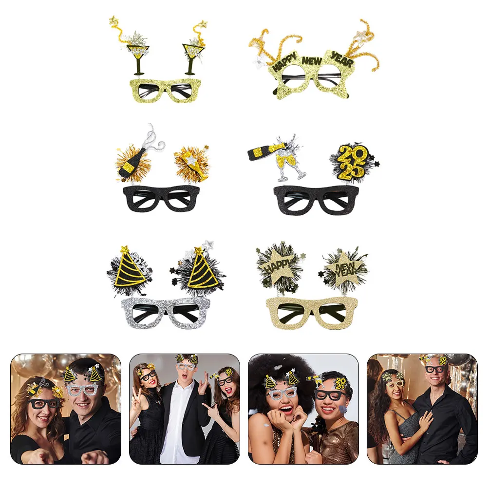 

6pcs 2025 New Year Glasses Stylish Eyewear Comfortable Lightweight Fun Plastic Glasses For Party Photo Prop Novelty