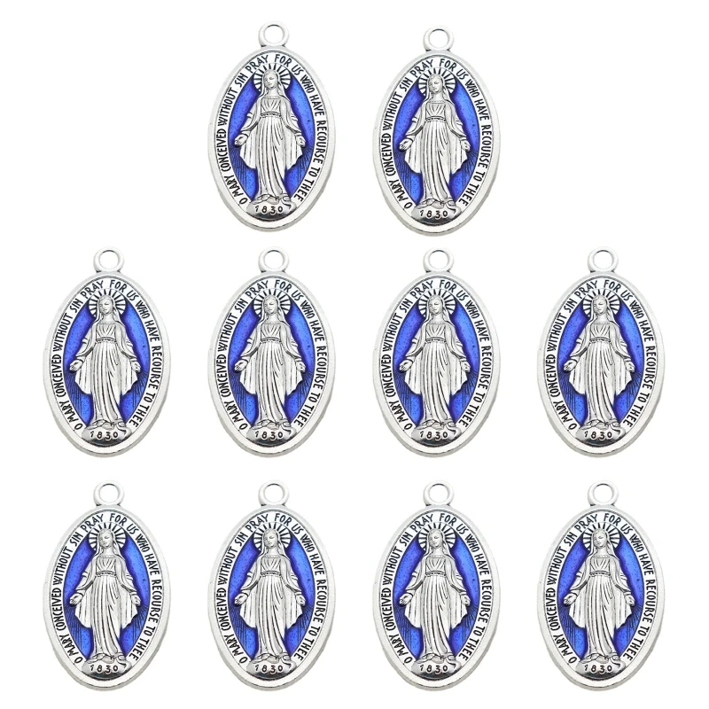 10 Pieces Retro Blessed Virgin Pendant Oval Miraculous Medal Charm Pendant for Chain Necklace or Rosary Catholic Jewelry