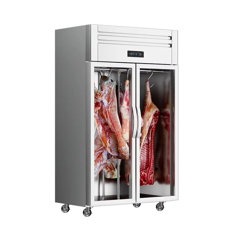 

Double Door Stainless Steel Glass Meat Hanging Refrigerator Meat Rack Fridge Meat Pork Beef Hanging Refrigerated With Free Hook