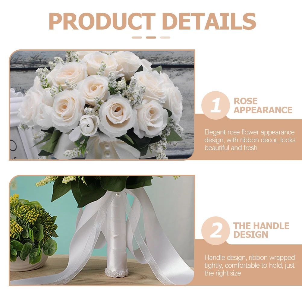 

Fresh White Simulation Rose Bridal Bouquet Wedding Decoration Simple Hand Held Bridesmaid Flower Bridal Bouquets for Bride