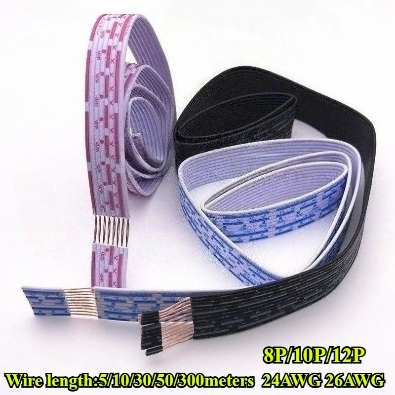 5-300meters UL2468 Flat Ribbon Cable 26AWG 24AWG LED Display Screen Red White/Black White/Blue White PVC Ribbon Cable 8P 10P 12P