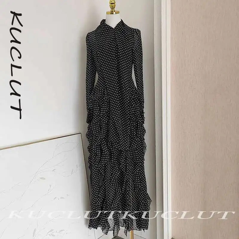 

KUCLUT Fashion Women's Dot Design Ruffled Hem Dress Elegant Evening Party Bow Dresses Female New Items K185