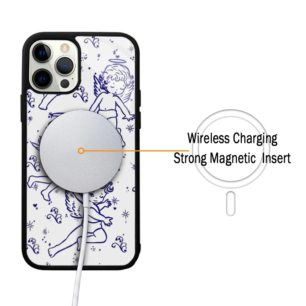 Cherubs Phone Case For IPhone 11 12 13 14 15 Plus Pro Max Mirror Acrylic Cover For Magsafe Wireless Charging