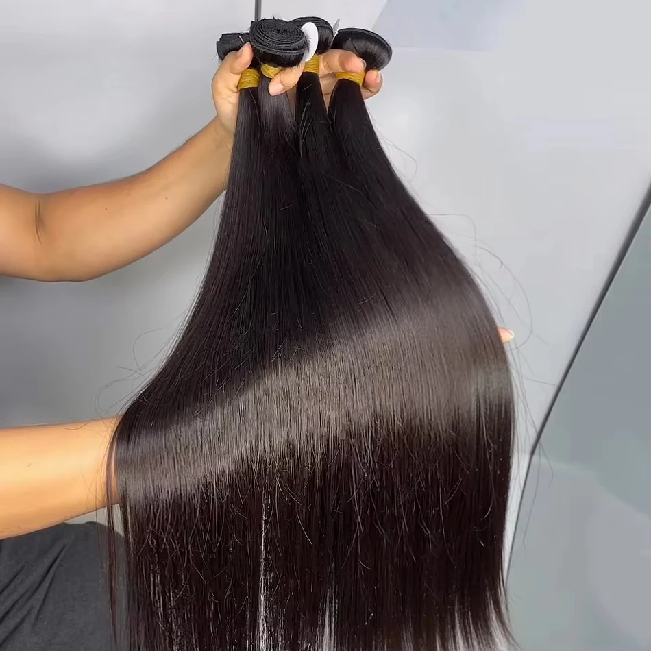 

Натуральные прямые пучки волос 100% человеческие, 28-30 дюймов, бразильские, необработанные, натурального цвета, 1, 3, 4 шт., для наращивания, для женщин