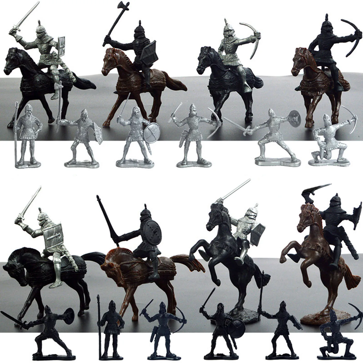 

28pcs Plastic Medieval Knights Horses Soldier Military Action Figures Static Model Toys Playing Kit for Kids Children Gifts