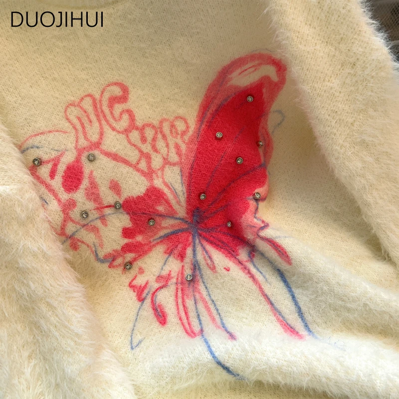DUOJIHUI Irregular Chic Butterfly Basic O-neck Female Pullovers Autumn Fashion Simple Solid Color Casual Sweater Women Pullovers