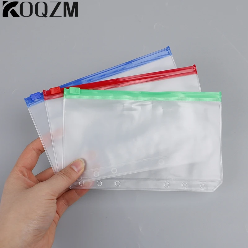 4pcs A6 6-Hole Binder Pockets Waterproof PVC Envelopes Zipper Binder Pouches