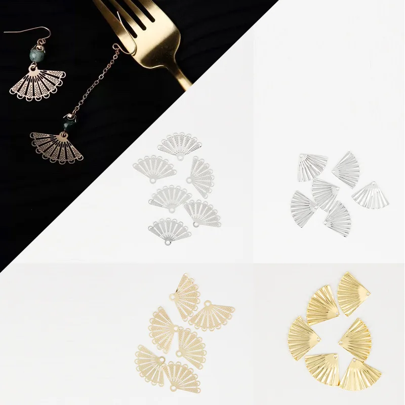 10pcs Raw Brass Charms Fan shaped Pendant DIY Accessories For Earrings Bracelet Jewelry Fingdings Making