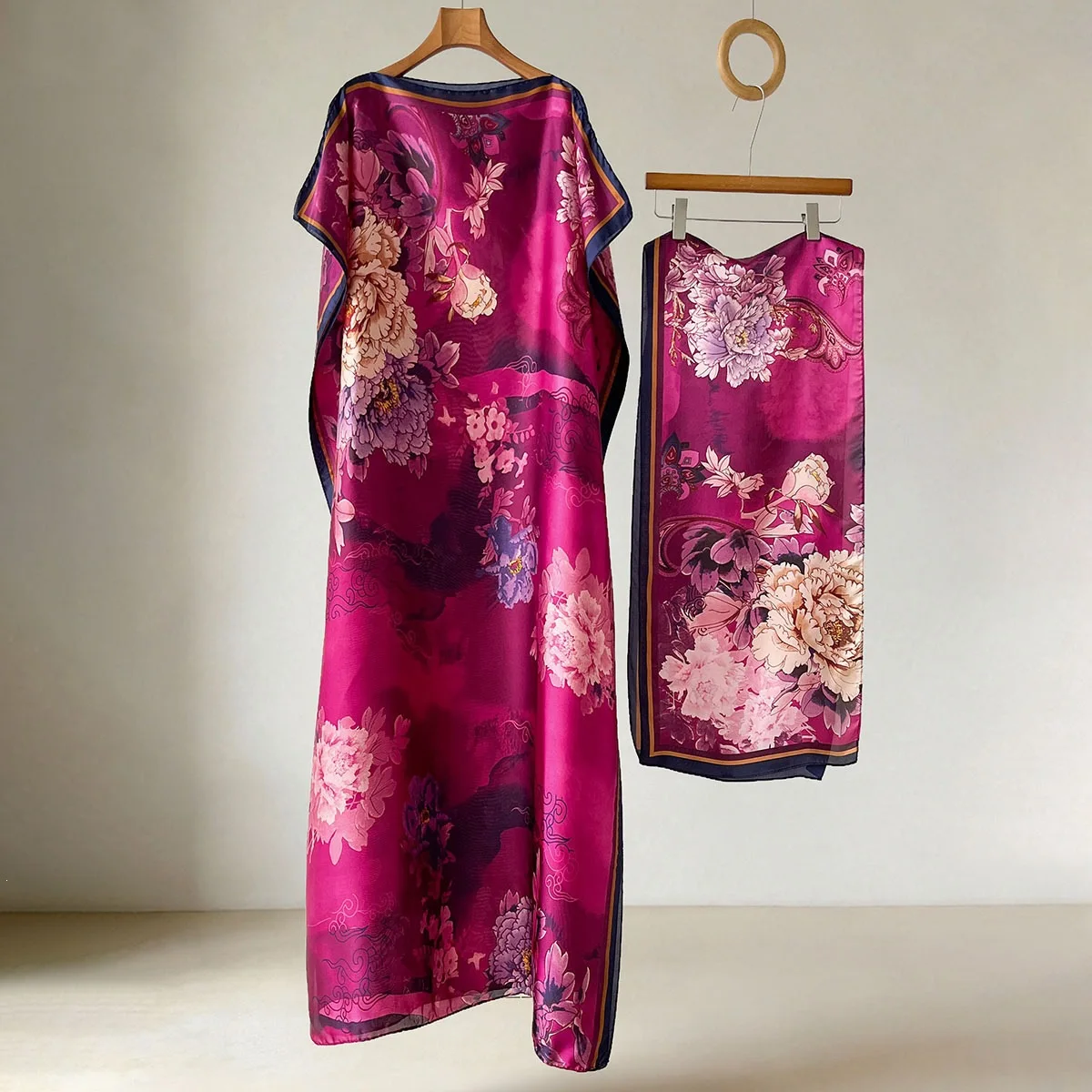 Women New Retro Style Long Robe and Headscarf Matching Set Soft Comfortable Outfit Versatile Suit for Daily Indoor Casual