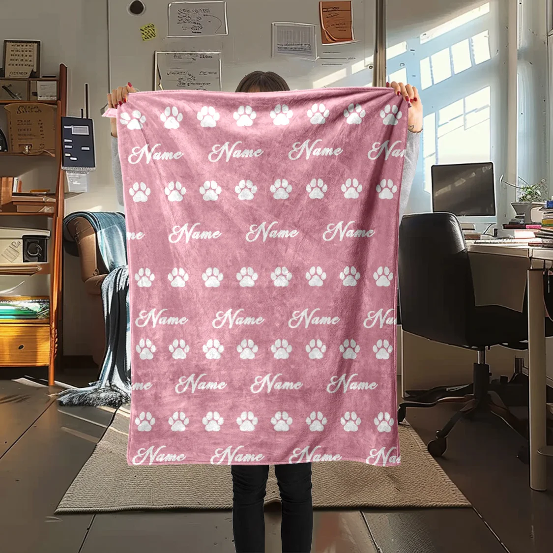 1 قطعة بطانية اسم مخصص مع نمط طباعة مخلب القط لطيف جميع المواسم المنزل لينة مريحة الفانيلا بطانية غرفة نوم مدرب ديكور #2