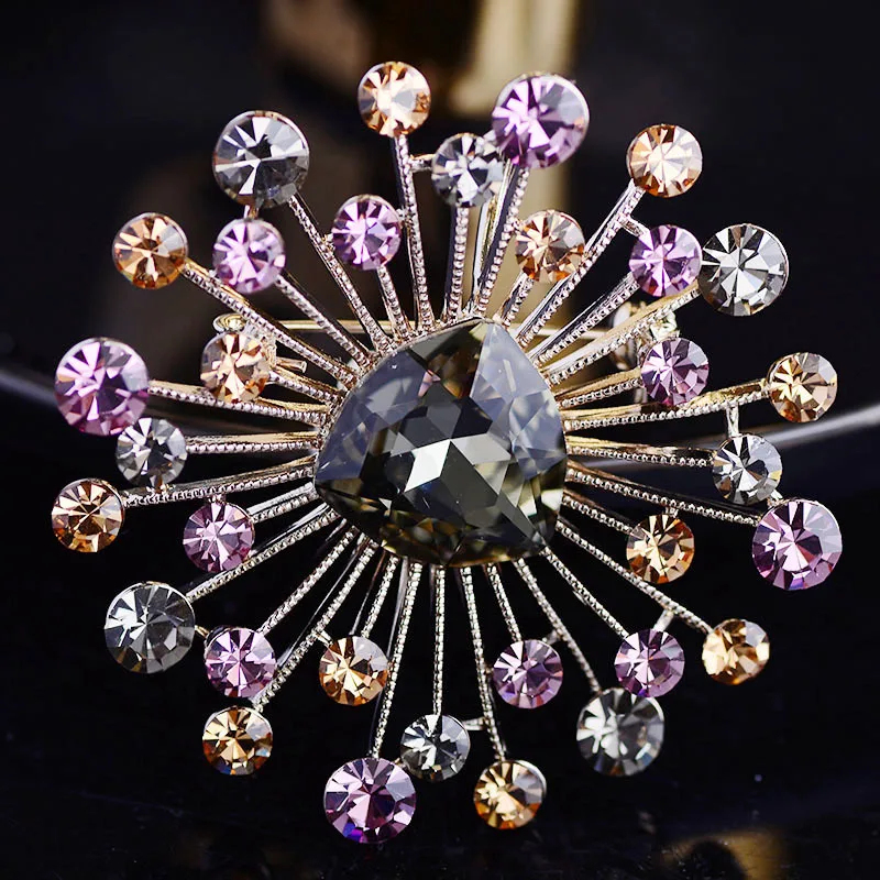 Women Men Fashion Shining Boutique Crystal Firework Badges Brooch Exquisite Unisex Rhinestone Party Wedding Pin For Lady