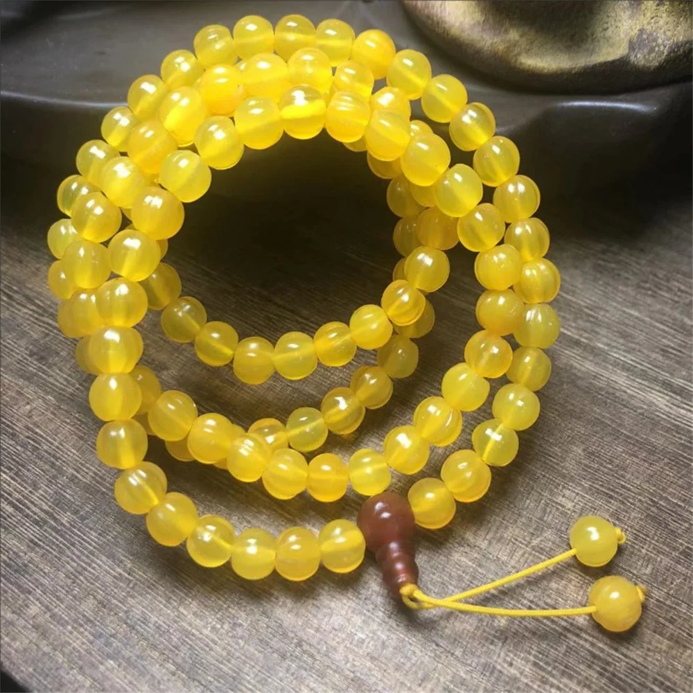 Cross shaped flower ball buckle waist pants chain+yellow agate pumpkin beads, melon edge beads, 108 Buddha beads, men's and wome