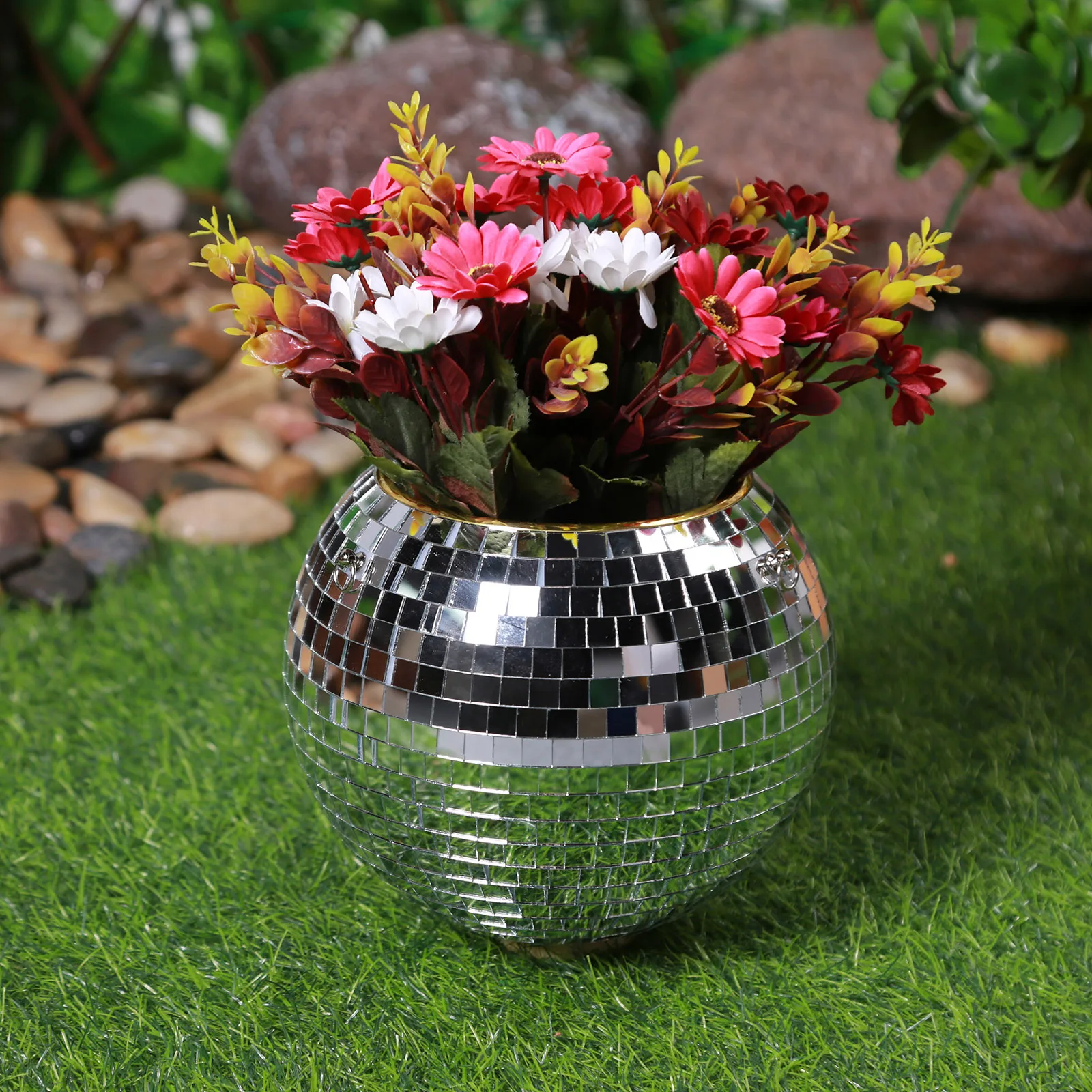 Disco Ball Plant Hanger Mirror Hemisphere Flowerpot Hanging Basket Garden Balcony Hanging Pot Ball Planter Office Ornament