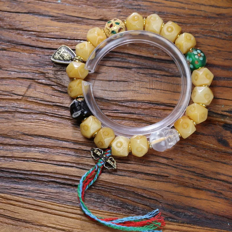 Yak jadeified material diamond-shaped patina bone string DIY turquoise and southern red agate accessories