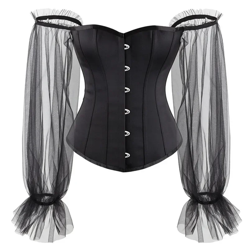 

Black Corset Top Women Bustier Overbust Sexy Long Sleeves Lingerie Vintage Renaissance Plus Size