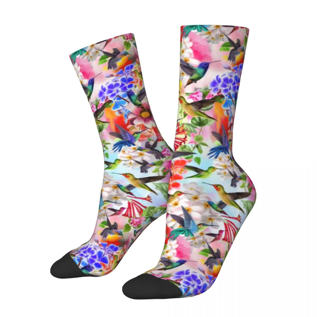 Colorful Floral Print Socks Humming Birds Retro Stockings Women Men Soft Outdoor Socks Winter Design Anti Bacterial Socks