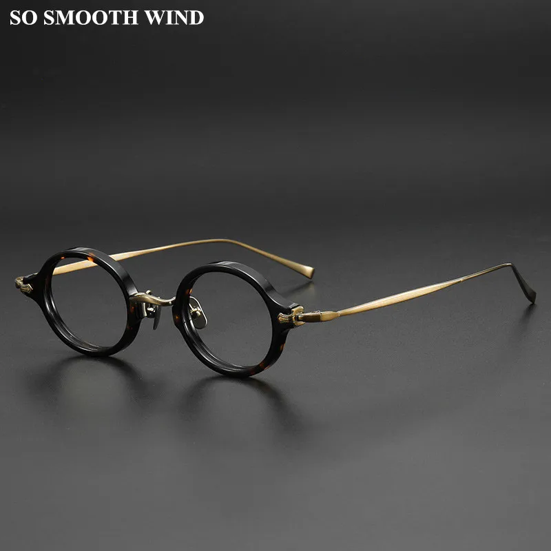 

Japanese Handmade Retro Round KMN181 Glasses Frame Men Titanium Acetate Eyeglasses Women Optical Eyewear Blue Light Lens Gafas