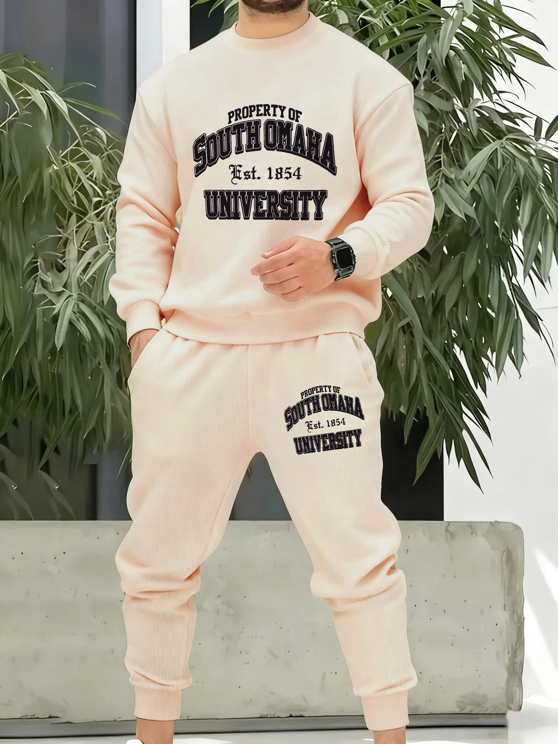 South Omaha Est 1854 Printed Pullovers Sets Men Crewneck Sweatshirt Set Autumn Casual Sweatpants Comfortable Multicolor Pants