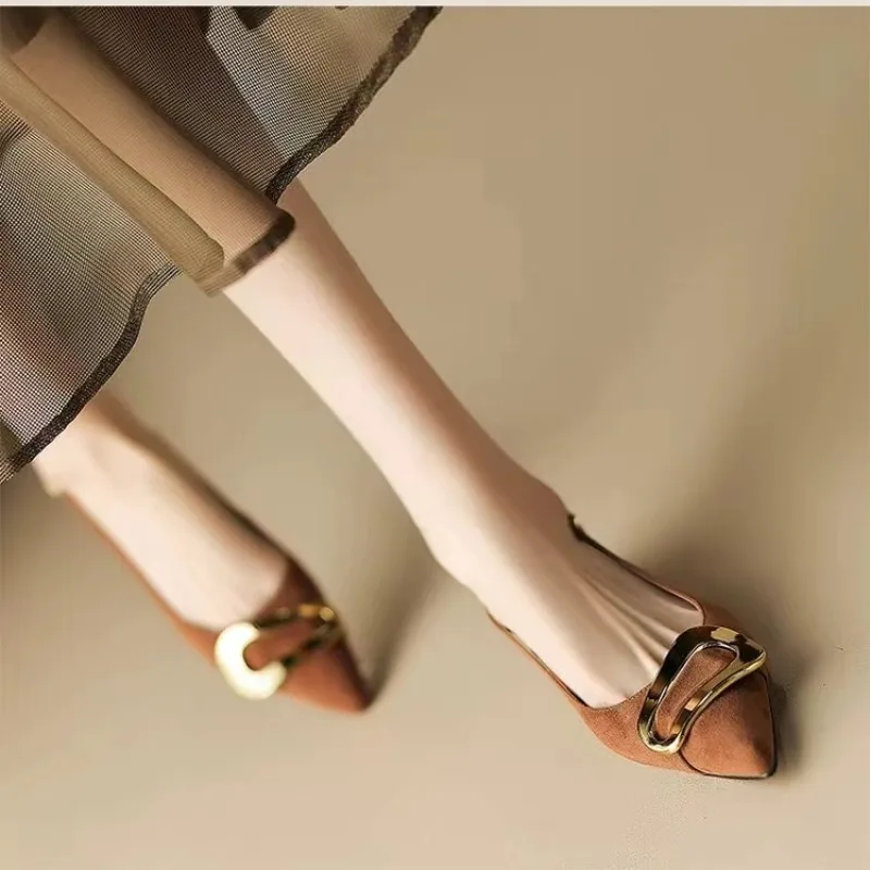 Low Sandals Woman Leather Low-heeled Rome Fabric Rubber Slides Hoof Heels PU Low Sandals Woman Leather Low-heeled PU Rubber Rome