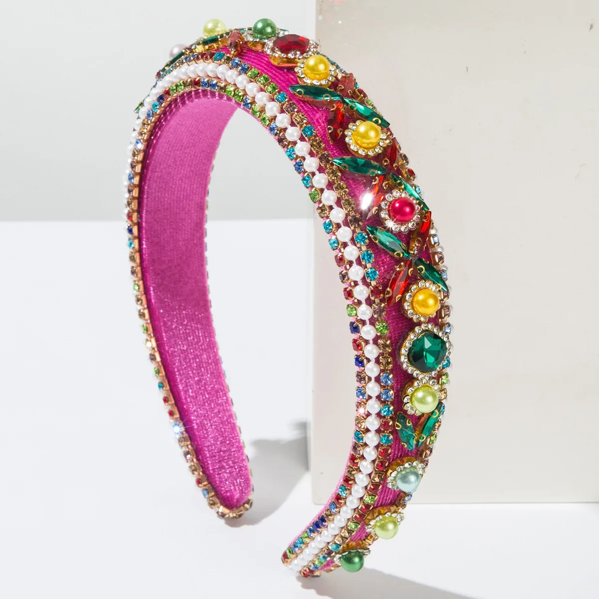 

Rhinestone Padded Headband Baroque Crystal Hairbands Colorful Beaded Headbands Fashion Large HairHoop Accessory for Women