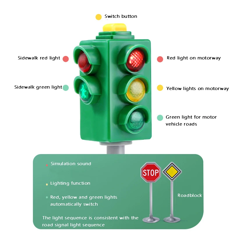 Mini Traffic Signs Road Light Block with Sound LED Children Safety Traffic Light Model Kids Traffic Light Toys