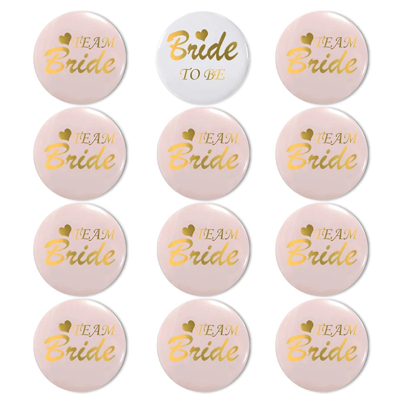 12Pcs Bachelorette Party flour gold Badge Team Bridesmaid Tribe Squad Single Night Badges Bride To Be Wedding Decoration Supplie