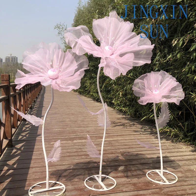 Wedding Decoration Stage Indoor Outdoor 3pcs Set Handmade Silk Artificial Simulation Large Organza Giant Flowers