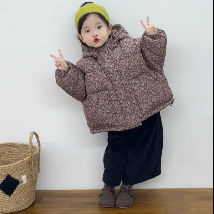 

New Girls' Thick Cotton Clothing Winter Children's Western-style Korean Version Warm Floral Cotton Clothing Jacket