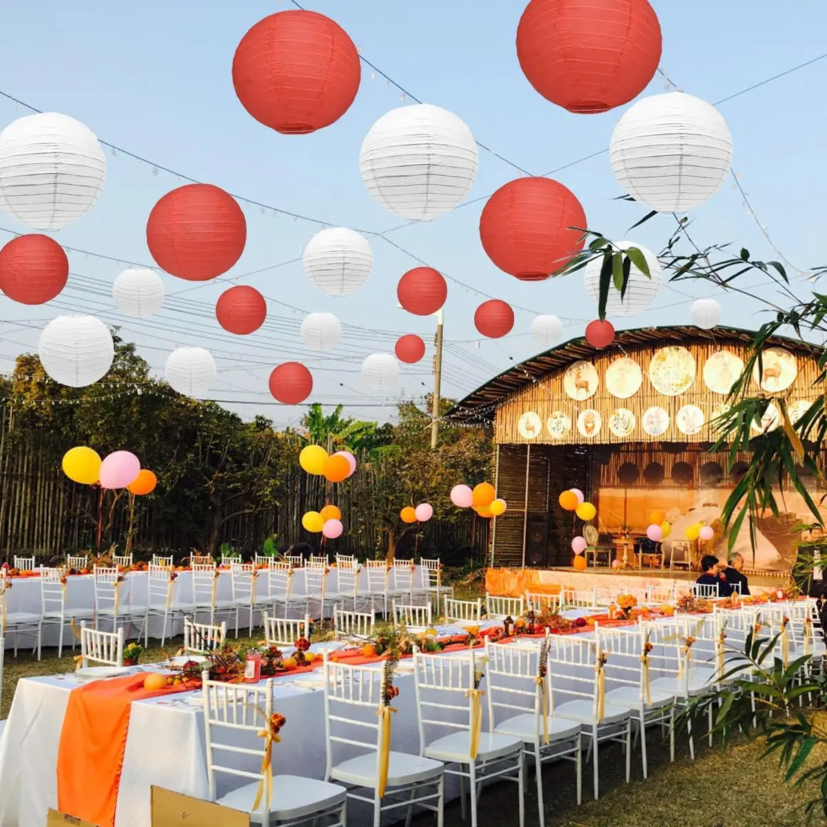 12 linternas de papel redondas rojas y blancas (6 "8" 10 "12") para decoración del hogar, restaurante, iglesia, boda, decoración de fiesta de cumpleaños