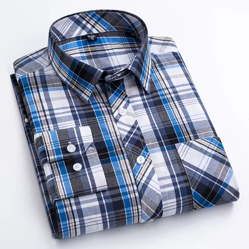 Imagen 2 del producto Nuevas camisas de vestir a cuadros de manga larga para hombre de algodón clásico a cuadros estilo inglés cuello vuelto M-8XL ropa de hombre camisa suave