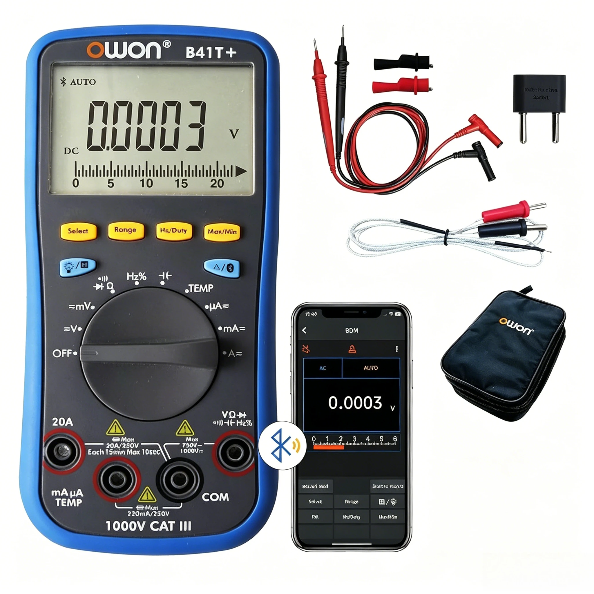 OWON B41T+ & B35T+ Portable Digital Multimeter Bluetooth Enabled, Four and A Half Digit True RMS Meter Supports Offline Record