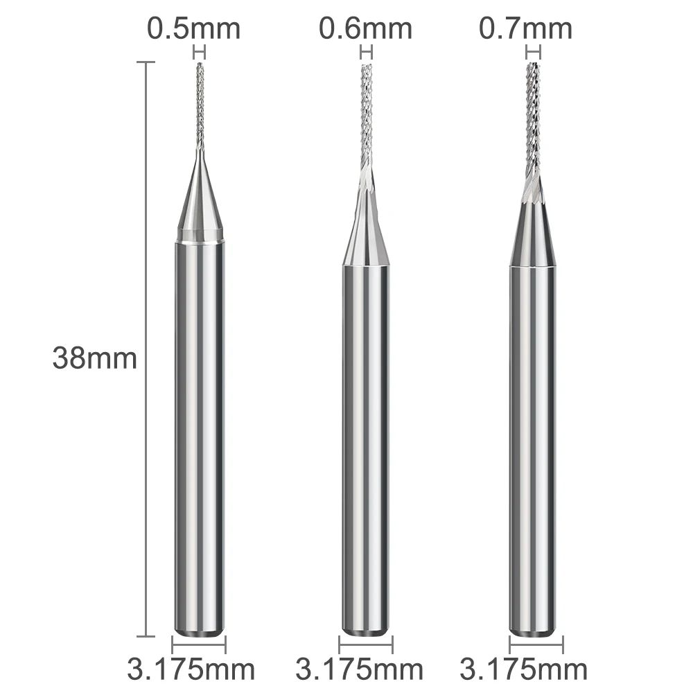 PCB Milling Cutter 10pcs Corn End Mill Set 0.5mm 0.6mm 0.7mm PCB Engraving Bits 3.175mm Shank CNC Router Bit Carbide End Mill