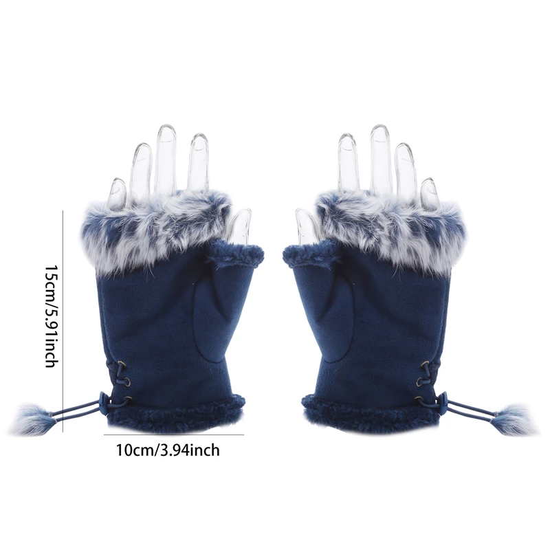 Artificial Rabbit Hair Wrist Gloves Fingerless Computer Mittens Winter Women Suede Cycling Outdoor Sports Warm Gloves image 4