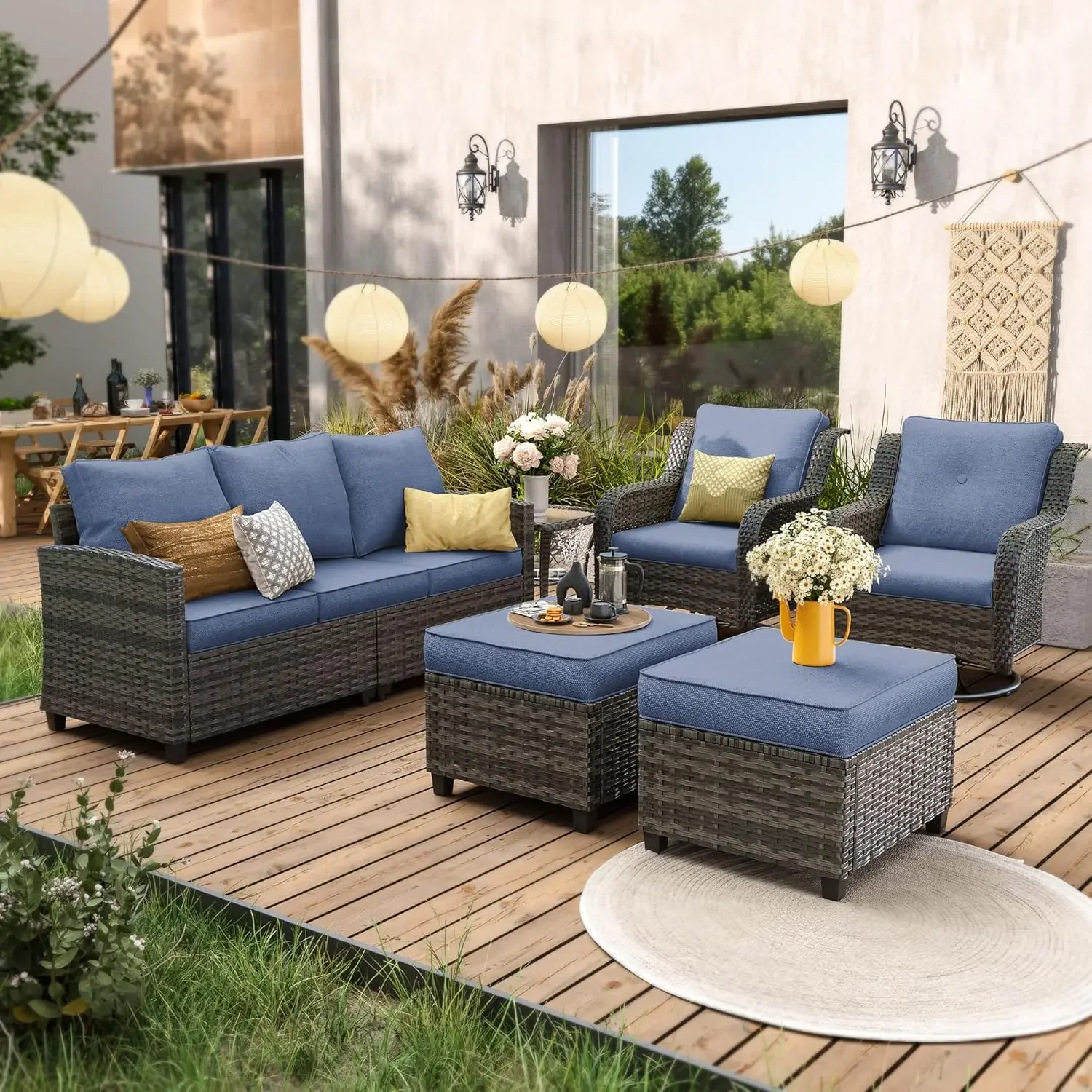 

Patio Conversation Set, Outdoor Furniture Set, All-Weather Wicker Rattan High Back Outdoor Sectional Sofa Set with Ottoman