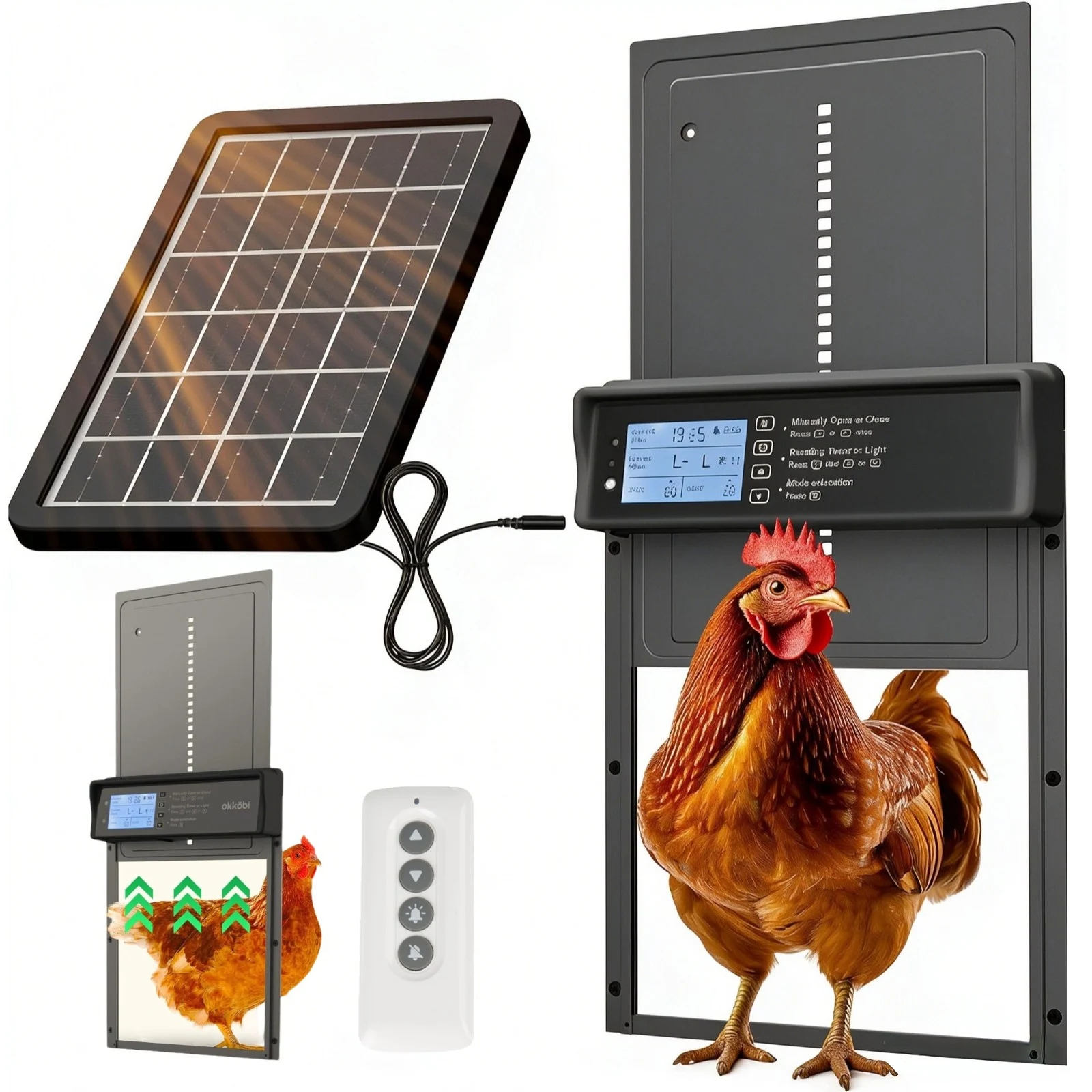 Solarbetriebene automatische Hühnerklappe mit Fernbedienung, elektrischer Hühnerstall-Türöffner mit Timer, Haustierklappen-Zubehör